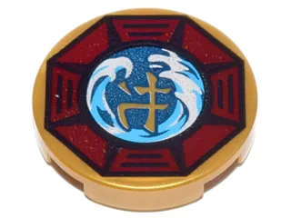 Tile, Round 2 x 2 with Bottom Stud Holder with Airjitzu Wave Symbol in Dark Red Octagon Pattern