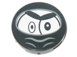 Tile, Round 2 x 2 with Bottom Stud Holder with Black Large Eyes, Eyebrows and Ninja Wrap (Nixel Face) Pattern