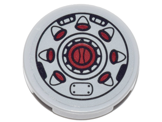 Tile, Round 2 x 2 with Bottom Stud Holder with Black Outline and Radial Red Buttons Pattern (Sticker) - Set 70592