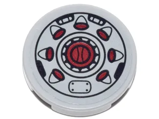 Tile, Round 2 x 2 with Bottom Stud Holder with Black Outline and Radial Red Buttons Pattern (Sticker) - Set 70592