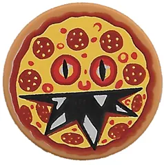 Tile, Round 2 x 2 with Bottom Stud Holder with Pizza Pepperoni Scary Face Pattern
