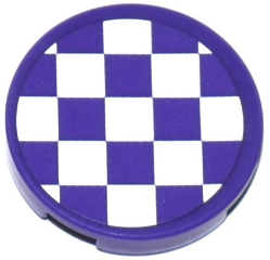 Tile, Round 2 x 2 with Bottom Stud Holder with Dark Purple and White Checkered Pattern (Sticker) - Set 41129