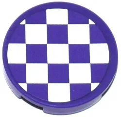 Tile, Round 2 x 2 with Bottom Stud Holder with Dark Purple and White Checkered Pattern (Sticker) - Set 41129