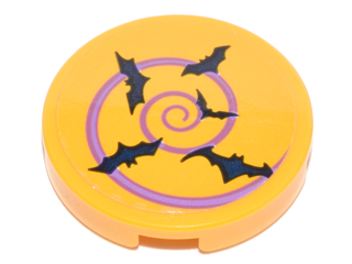 Tile, Round 2 x 2 with Bottom Stud Holder with Medium Lavender Spiral and 5 Black Bats Pattern (Sticker) - Set 41230