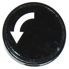 Tile, Round 2 x 2 with Bottom Stud Holder with White Curved Arrow on Black Background Pattern (Sticker) - Set 60104