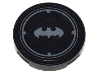 Tile, Round 2 x 2 with Bottom Stud Holder with Silver Batman Logo with Circles Border Pattern (Sticker) - Set 70905