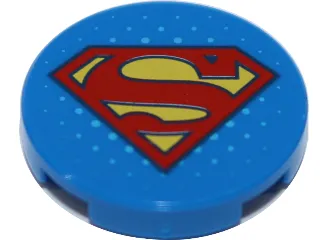 Tile, Round 2 x 2 with Bottom Stud Holder with Red and Yellow Superman 'S' Logo Pattern