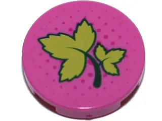 Tile, Round 2 x 2 with Bottom Stud Holder with Ivy Leaves and Dark Pink Dots Pattern