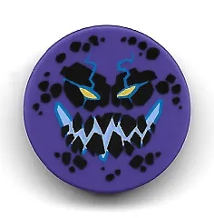 Tile, Round 2 x 2 with Bottom Stud Holder with Black Rock Teeth and Spots, Narrowed Yellow Eyes, Blue Electrified Evil Smile (Bouldron) Pattern