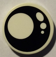Tile, Round 2 x 2 with Bottom Stud Holder with Black Eye with White Pupil and 3 White Circles Pattern Model Left Side (Sticker) - Set 40234