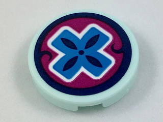 Tile, Round 2 x 2 with Bottom Stud Holder with Dark Azure Cross on Magenta Background Pattern (Elf Healer Sign) (Sticker) - Set 41187