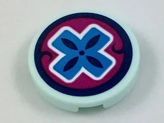 Tile, Round 2 x 2 with Bottom Stud Holder with Dark Azure Cross on Magenta Background Pattern (Elf Healer Sign) (Sticker) - Set 41187