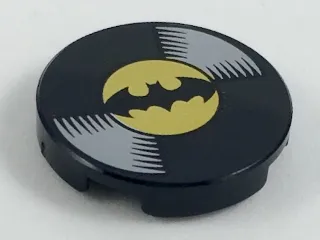 Tile, Round 2 x 2 with Bottom Stud Holder with Vinyl Record with Batman Logo Pattern
