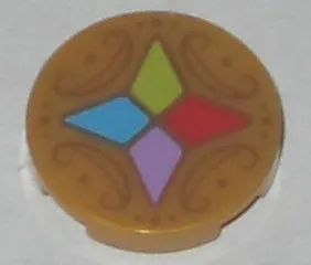 Tile, Round 2 x 2 with Bottom Stud Holder with 4 Crystals Pattern