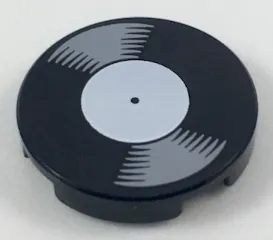Tile, Round 2 x 2 with Bottom Stud Holder with Vinyl Record with White Label Pattern