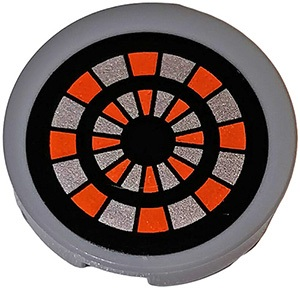 Tile, Round 2 x 2 with Bottom Stud Holder with Black, Flat Silver and Orange Nexo Knights Target Pattern (Sticker) - Set 70317