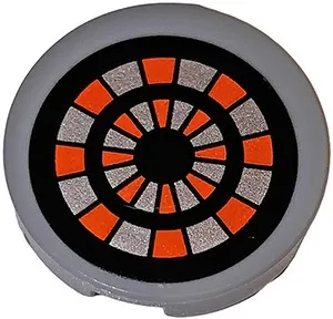 Tile, Round 2 x 2 with Bottom Stud Holder with Black, Flat Silver and Orange Nexo Knights Target Pattern (Sticker) - Set 70317