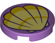 Tile, Round 2 x 2 with Bottom Stud Holder with Scallop Shell Pattern