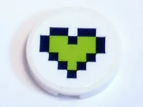 Tile, Round 2 x 2 with Bottom Stud Holder with Lime Pixelated Heart with Dark Blue Border Pattern (Sticker) - Set 41346