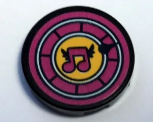 Tile, Round 2 x 2 with Bottom Stud Holder with Magenta Musical Note in Yellow Circle with Magenta Border Pattern (Sticker) - Set 41346