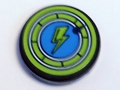 Tile, Round 2 x 2 with Bottom Stud Holder with Lime Lightning Bolt in Dark Azure Circle with Lime Border Pattern (Sticker) - Set 41346