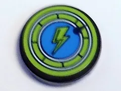 Tile, Round 2 x 2 with Bottom Stud Holder with Lime Lightning Bolt in Dark Azure Circle with Lime Border Pattern (Sticker) - Set 41346