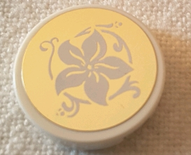 Tile, Round 2 x 2 with Bottom Stud Holder with White Flower on Mirrored Gold Background Pattern (Sticker) - Set 10257