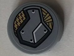 Tile, Round 2 x 2 with Bottom Stud Holder with Light Bluish Gray Panel on Gold Decorative Background Pattern Model Left Side (Sticker) - Set 76099