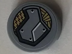 Tile, Round 2 x 2 with Bottom Stud Holder with Light Bluish Gray Panel on Gold Decorative Background Pattern Model Left Side (Sticker) - Set 76099