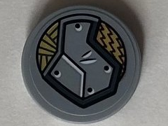 Tile, Round 2 x 2 with Bottom Stud Holder with Light Bluish Gray Panel on Gold Decorative Background Pattern Model Right Side (Sticker) - Set 76099