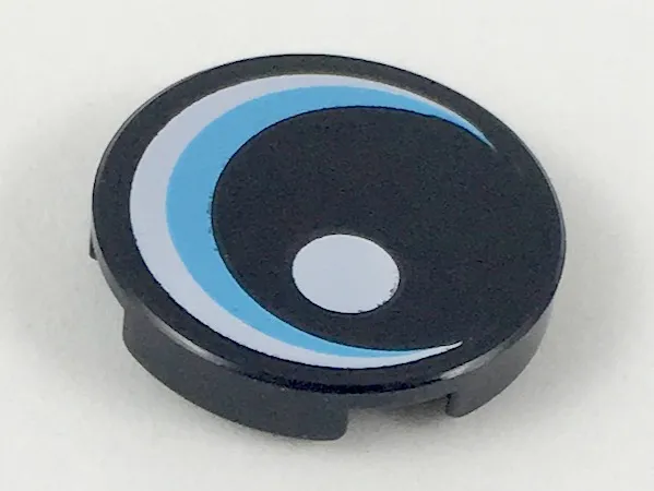 Tile, Round 2 x 2 with Bottom Stud Holder with Large Eye with White Glint and Medium Azure Iris Pattern