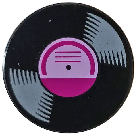 Tile, Round 2 x 2 with Bottom Stud Holder with Vinyl Record with Magenta Label Pattern