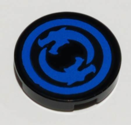 Tile, Round 2 x 2 with Bottom Stud Holder with Solid Blue Circle Border with Circling Dragons Pattern