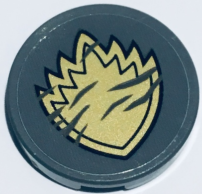 Tile, Round 2 x 2 with Bottom Stud Holder with Gold Spiked Badge Pattern (Sticker) - Set 76079