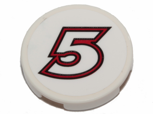 Tile, Round 2 x 2 with Bottom Stud Holder with Black and Red Contoured '5' Pattern (Sticker) - Set 31094