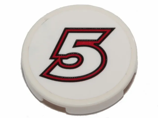 Tile, Round 2 x 2 with Bottom Stud Holder with Black and Red Contoured '5' Pattern (Sticker) - Set 31094