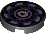 Tile, Round 2 x 2 with Bottom Stud Holder with Dark Purple and Silver Saw Blade, Circles in Center Pattern