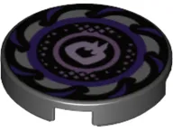 Tile, Round 2 x 2 with Bottom Stud Holder with Dark Purple and Silver Saw Blade, Circles in Center Pattern