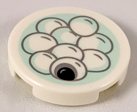 Tile, Round 2 x 2 with Bottom Stud Holder with Tang Yuan Sesame Rice Balls on Light Aqua Plate Pattern