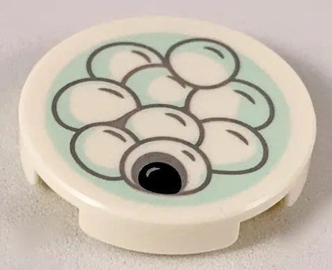 Tile, Round 2 x 2 with Bottom Stud Holder with Tang Yuan Sesame Rice Balls on Light Aqua Plate Pattern