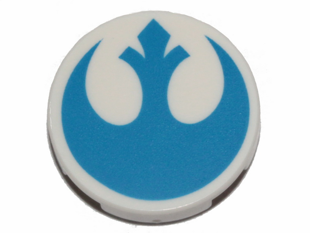 Tile, Round 2 x 2 with Bottom Stud Holder with Blue SW Rebel Alliance Symbol Pattern