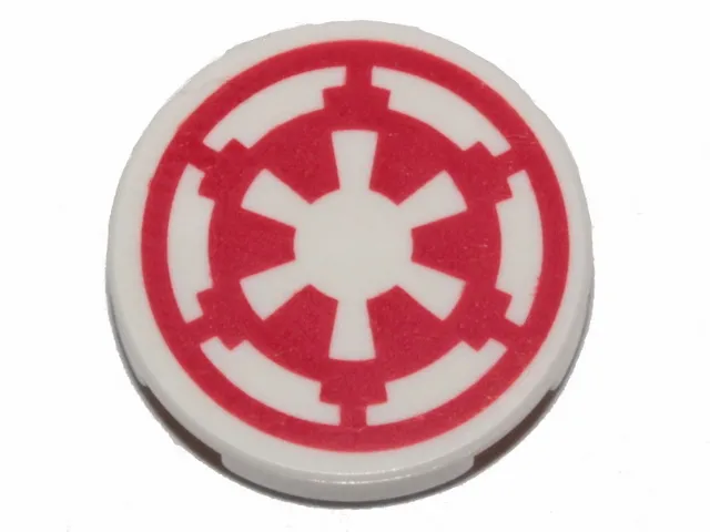 Tile, Round 2 x 2 with Bottom Stud Holder with Red SW Imperial Logo Pattern
