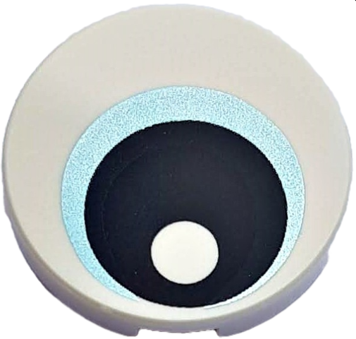 Tile, Round 2 x 2 with Bottom Stud Holder with Eye with Metallic Light Blue Iris and Black Pupil Pattern