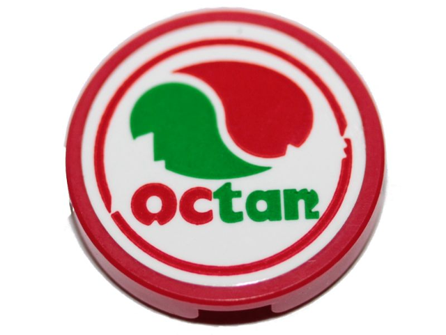 Tile, Round 2 x 2 with Bottom Stud Holder with Octan Logo Pattern (Sticker) - Set 70823