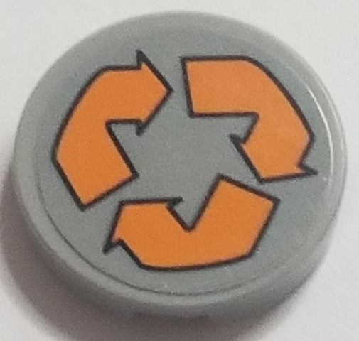 Tile, Round 2 x 2 with Bottom Stud Holder with Orange Recycling Arrows Pattern (Sticker) - Set 70615