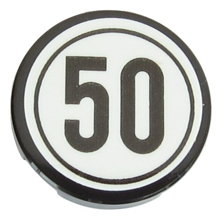 Tile, Round 2 x 2 with Bottom Stud Holder with Black Number 50 in Black Circle on White Background Pattern (Sticker) - Set 42054