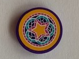 Tile, Round 2 x 2 with Bottom Stud Holder with Star and Floral Ornament Pattern (Sticker) - Set 41313