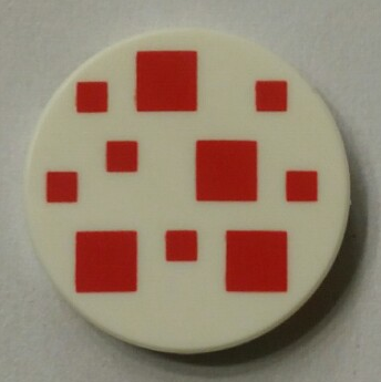 Tile, Round 2 x 2 with Bottom Stud Holder with Red Squares Pattern (Minecraft Cake Frosting)