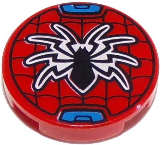 Tile, Round 2 x 2 with Bottom Stud Holder with Black Spider and Web Pattern