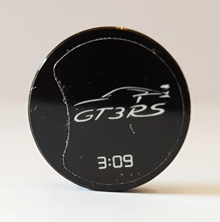 Tile, Round 2 x 2 with Bottom Stud Holder with 'GT3RS', '3:09' and Porsche GT3RS Outline Pattern (Sticker) - Set 42056